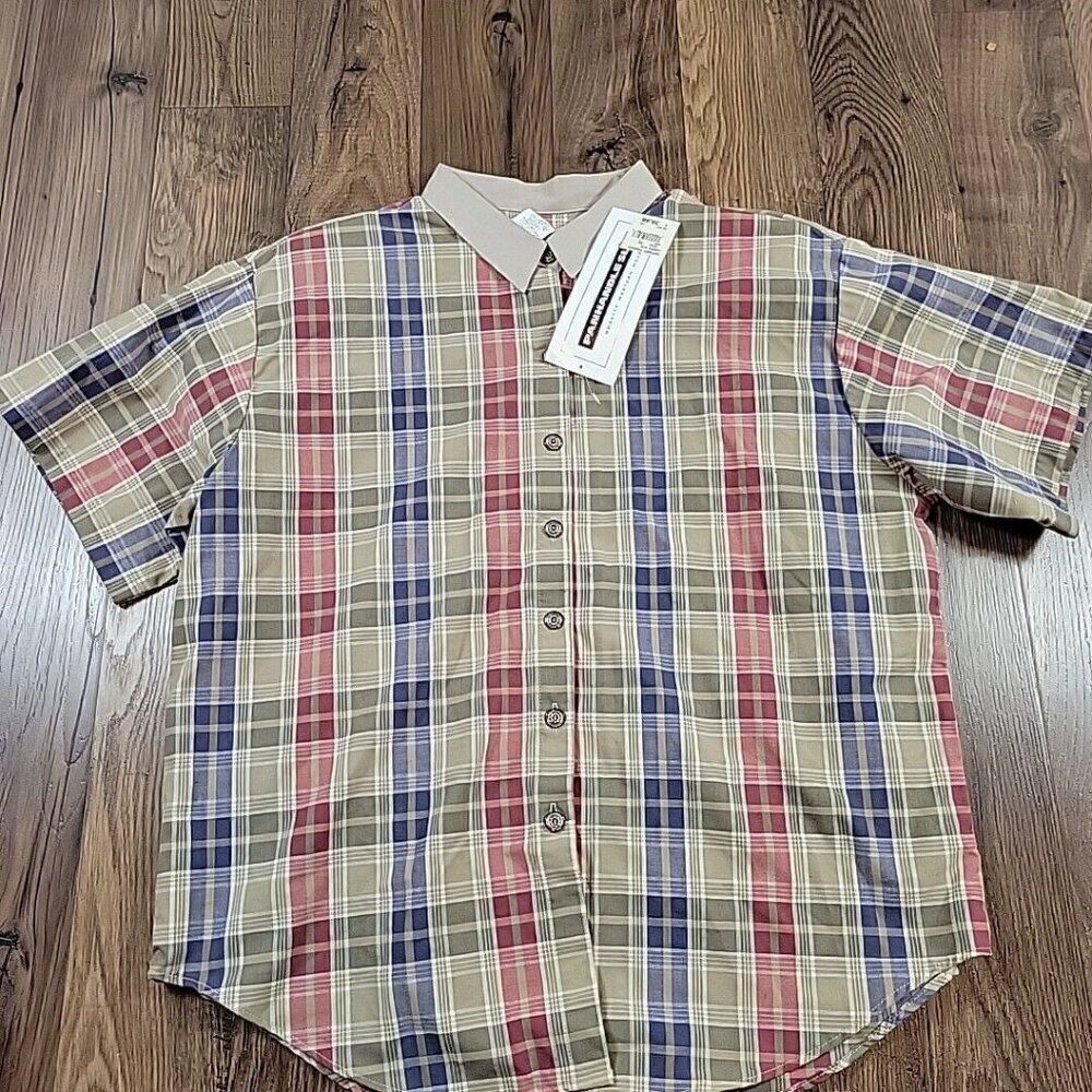 Panhandle Slim Shirt Women's XL Red Beige Plaid Button Up Retro Western Padded